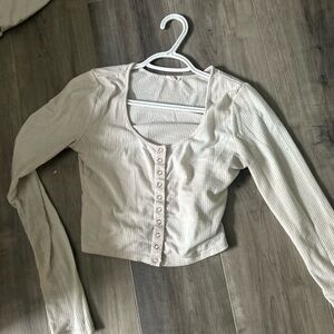 Garage White Long Sleeve Cropped Button Down Shirt